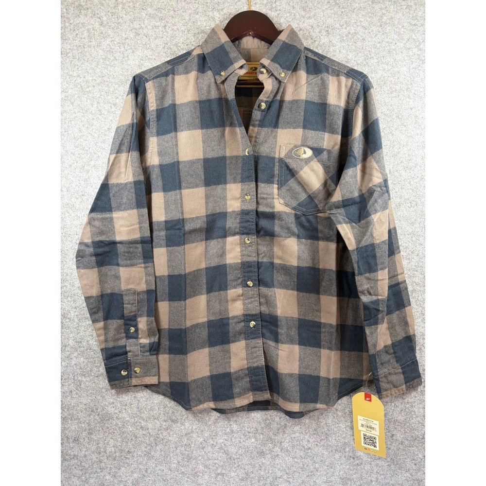 Mossy Oak Ladies Buffalo Plaid Flannel Shirt Grey Tan Button Up 97221W Large NEW
